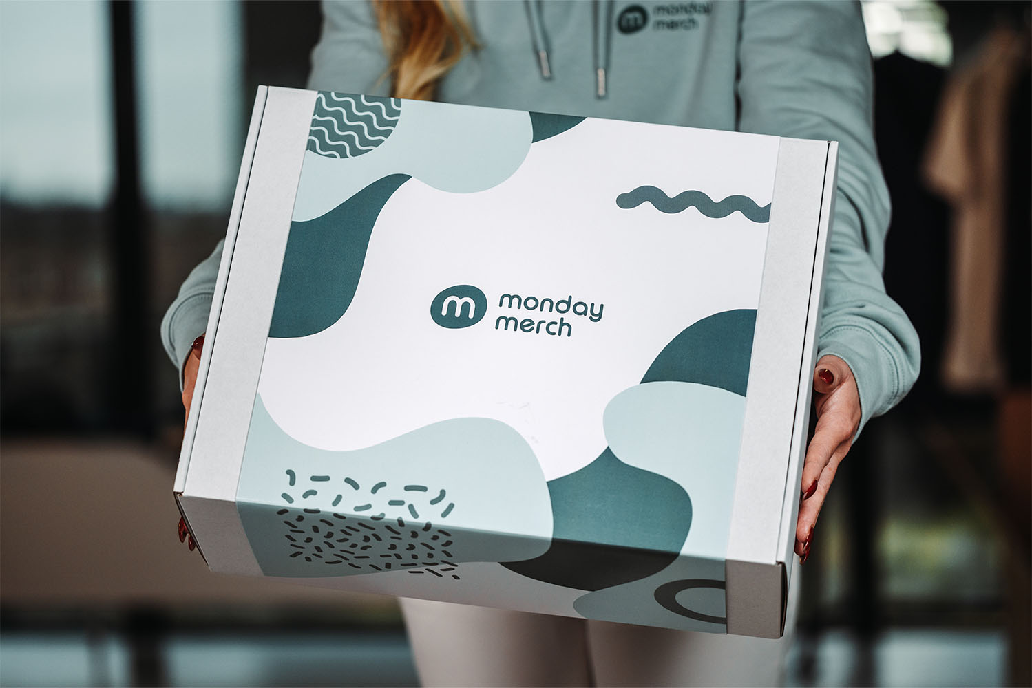 Box with company logo for last minute corporate gifts - Monday Merch Box with company logo for last minute corporate gifts